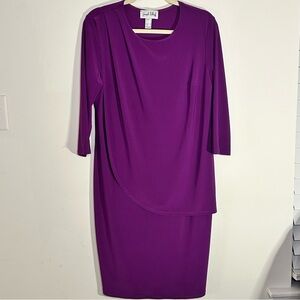 Joseph Ribkoff Purple Draped Asymmetrical Sheath Dress 12 Elegant Holiday Party